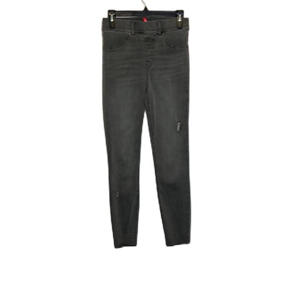 Spanx Grey Distressed Skinny Pull On Jeans Size SP - Picture 1 of 9